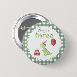 Cute Dinosaur Three-rex Birthday Button