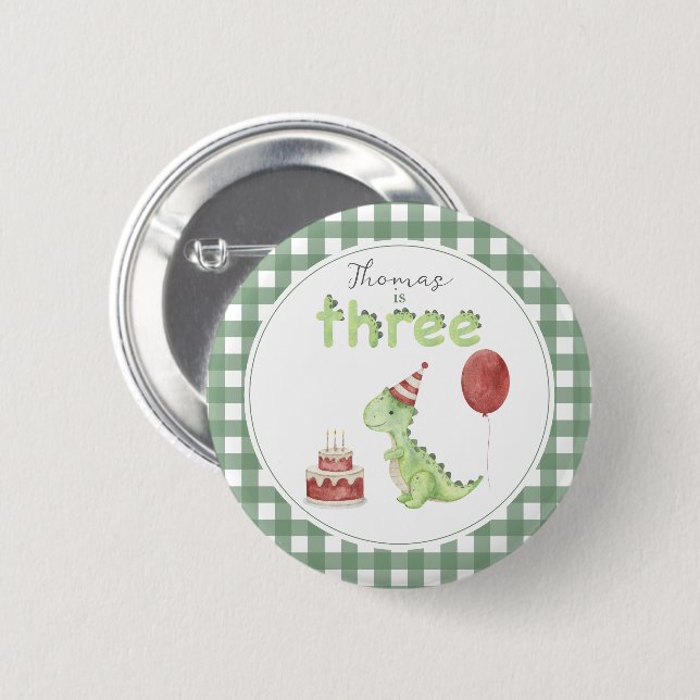 Cute Dinosaur Three-rex Birthday Button (Front & Back)