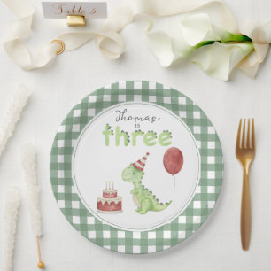 Cute Dinosaur Three-rex Birthday Paper Plates
