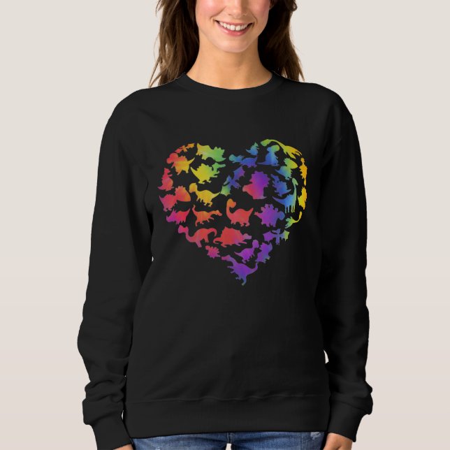 Cute Dinosaur  Tie Dye Heart Y2K Aesthetic Groovy Sweatshirt (Front)