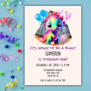 Cute Dinosaur To Be a Blast 1st Birthday Invitation