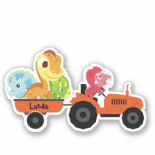 Cute dinosaur tractor boy Back To School DIY Name Sticker