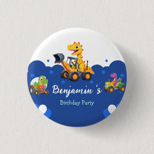 Cute dinosaur tractor dig truck balloon Birthday Button