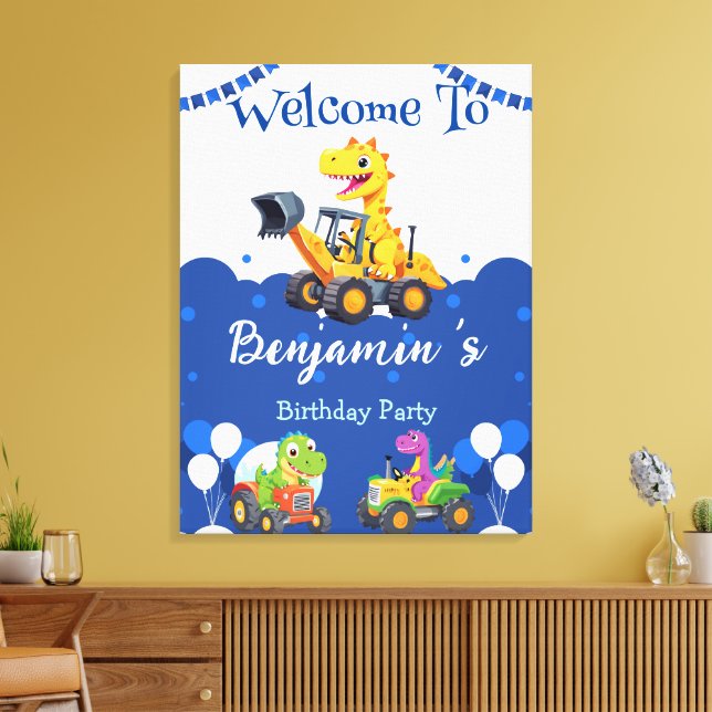 Cute dinosaur tractor dig truck balloon Birthday  Canvas Print (Insitu(LivingRoom))
