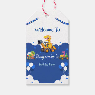 Cute dinosaur tractor dig truck balloon Birthday  Gift Tags