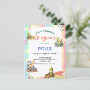 Cute dinosaur tractor Rainbow B2S School Birthday  Postcard