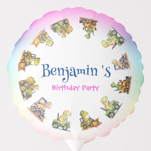 Cute dinosaur tractor Rainbow School Birthday boys Balloon (Front)