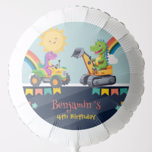 Cute dinosaur tractor truck Rainbow balloon HBD
