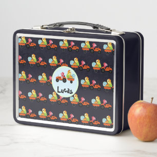 Cute dinosaur tractor Truck School kids boys Metal Lunch Box