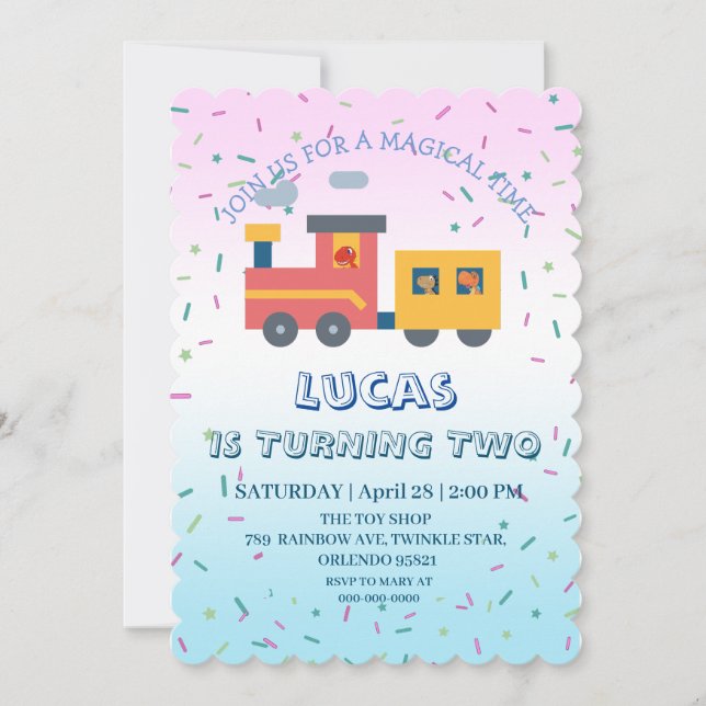 Cute dinosaur train truck Birthday party Boy NAME Invitation (Front)