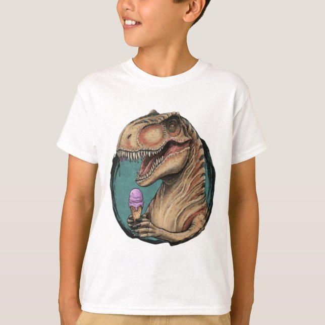 Cute dinosaur trex eating ice cream T-Shirt (Front)