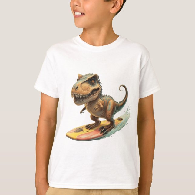 Cute dinosaur trex surfing T-Shirt (Front)