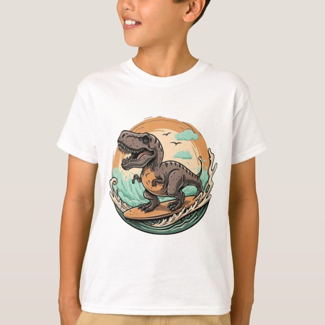 Cute dinosaur trex surfing T-Shirt (Front)