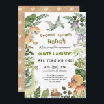 Cute Dinosaur Twin Boys Birthday Jurassic Party Invitation<br><div class="desc">Stomp,  Chomp,  Roar!! Let's Party Like a Dinosaur! Personalize the invite with your details and if you want to further re-arrange the style and placement of the text,  please press the "Click to customize further" button.</div>