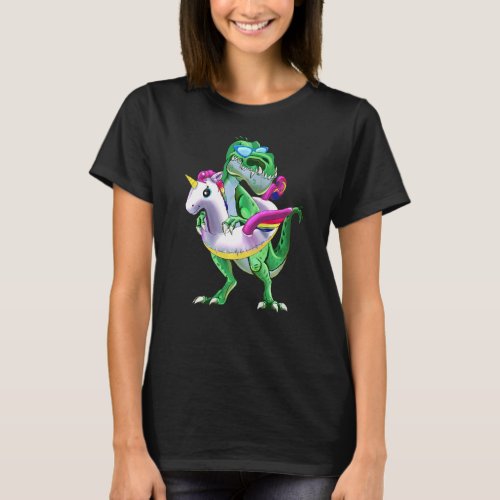Cute Dinosaur Unicorn Float Summer Vacation  Pool  T_Shirt