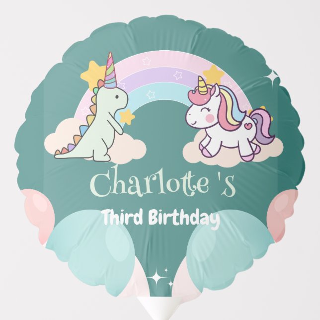 Cute Dinosaur Unicorn rainbow Balloon birthday  (Front)