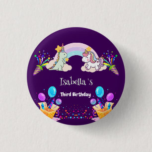 Cute Dinosaur Unicorn rainbow Balloon birthday Button