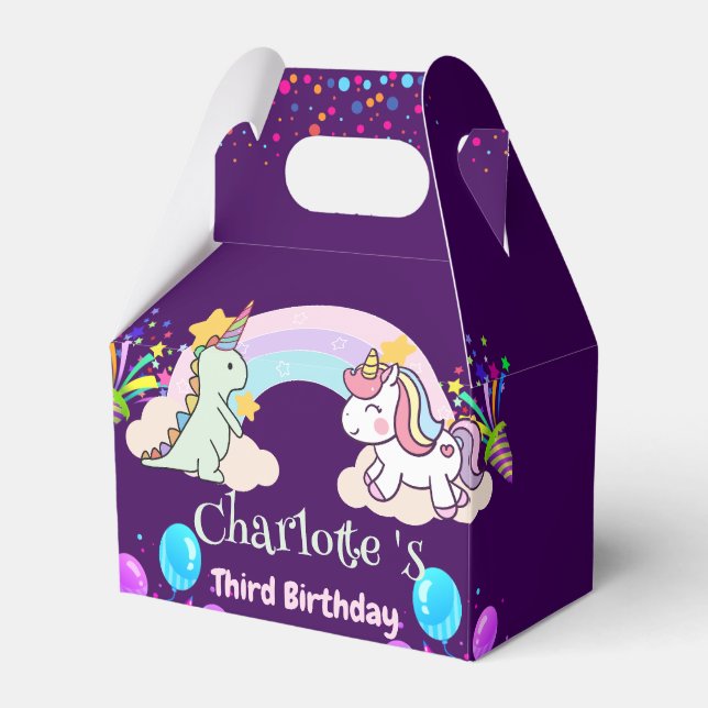 Cute Dinosaur Unicorn rainbow Balloon birthday  Favor Boxes (Front Side)