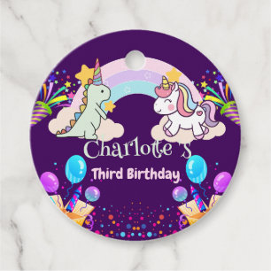 Cute Dinosaur Unicorn rainbow Balloon birthday Favor Tags
