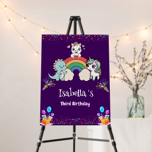 Cute Dinosaur Unicorn rainbow balloon birthday Foam Board