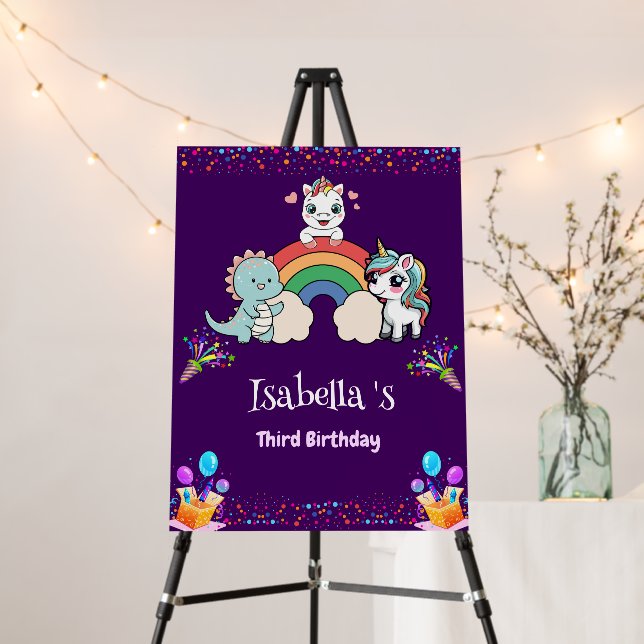 Cute Dinosaur Unicorn rainbow balloon birthday  Foam Board (In Situ (Stand))