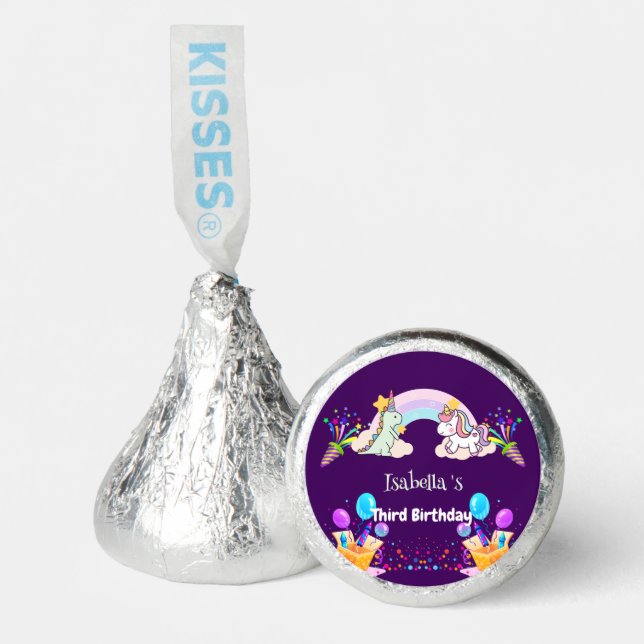Cute Dinosaur Unicorn rainbow Balloon birthday Hershey®'s Kisses® (Front)