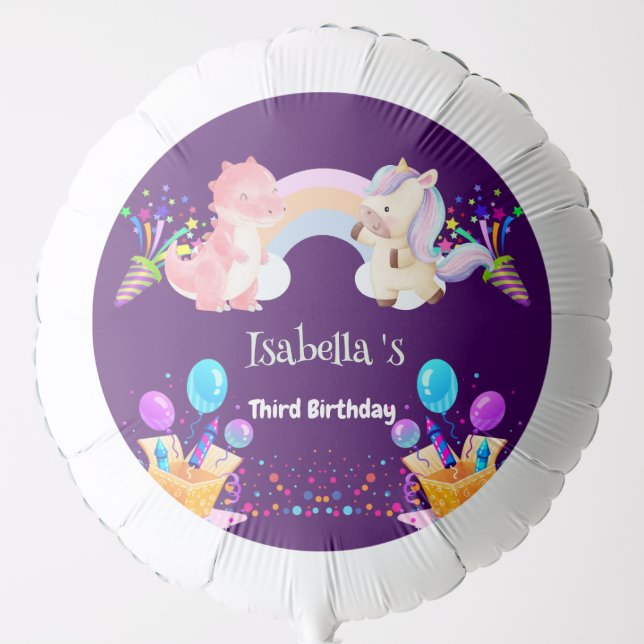 Cute Dinosaur Unicorn rainbow Balloon birthday kid (Front)