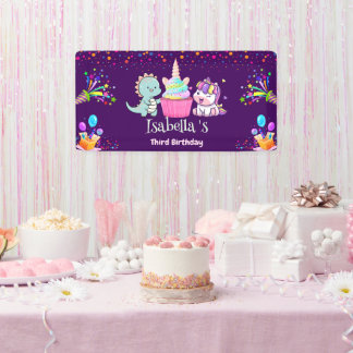 Cute Dinosaur Unicorn rainbow Balloon birthday kid Banner