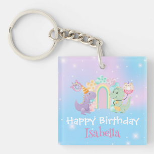 Cute Dinosaur Unicorn Rainbow balloon Birthday kid Keychain