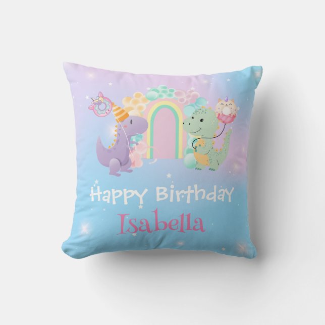Cute Dinosaur Unicorn Rainbow balloon Birthday kid Throw Pillow (Front)
