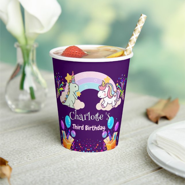 Cute Dinosaur Unicorn rainbow Balloon birthday  Paper Cups (Insitu)