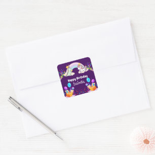 Cute Dinosaur Unicorn rainbow Balloon birthday Square Sticker