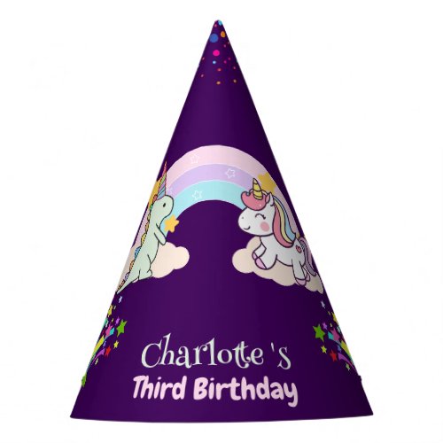 Cute Dinosaur Unicorn rainbow birthday party Party Hat