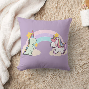 Cute Dinosaur Unicorn rainbow birthday party Throw Pillow