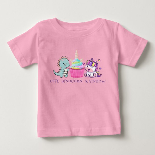 Cute Dinosaur Unicorn rainbow cupcake birthday  Baby T-Shirt (Front)