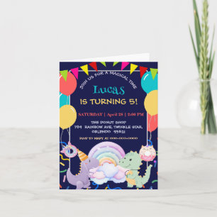 Cute Dinosaur Unicorn Rainbow donut balloon patter Invitation