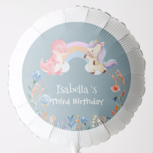 Cute Dinosaur Unicorn rainbow Flower birthday girl Balloon