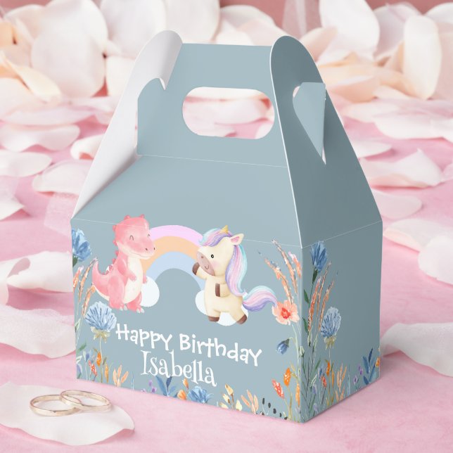 Cute Dinosaur Unicorn rainbow Flower birthday girl Favor Boxes (Wedding)