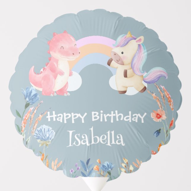 Cute Dinosaur Unicorn rainbow Flower birthday kids Balloon (Front)