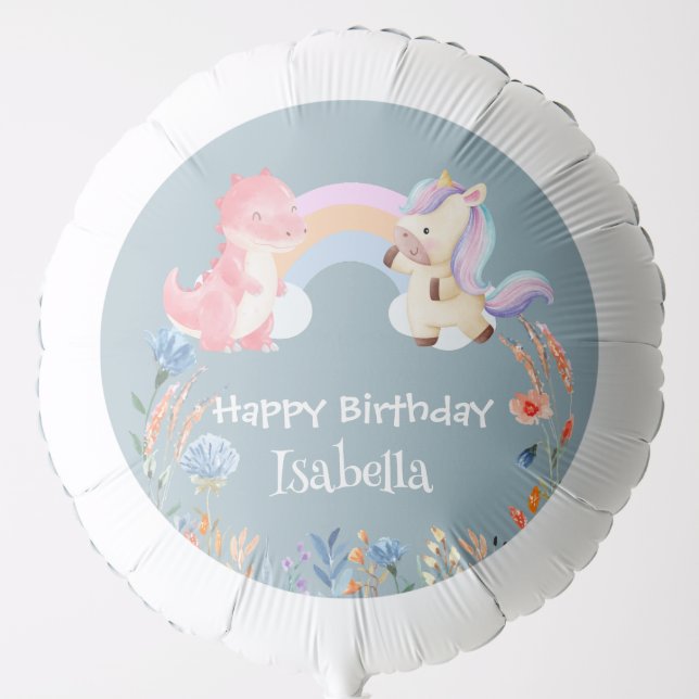 Cute Dinosaur Unicorn rainbow Flower birthday kids Balloon (Front)
