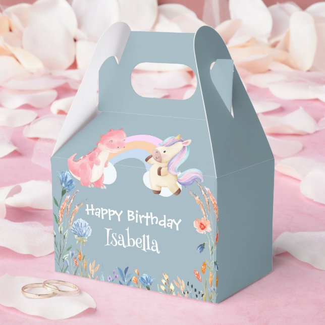 Cute Dinosaur Unicorn rainbow Flower birthday kids Favor Boxes (Wedding)