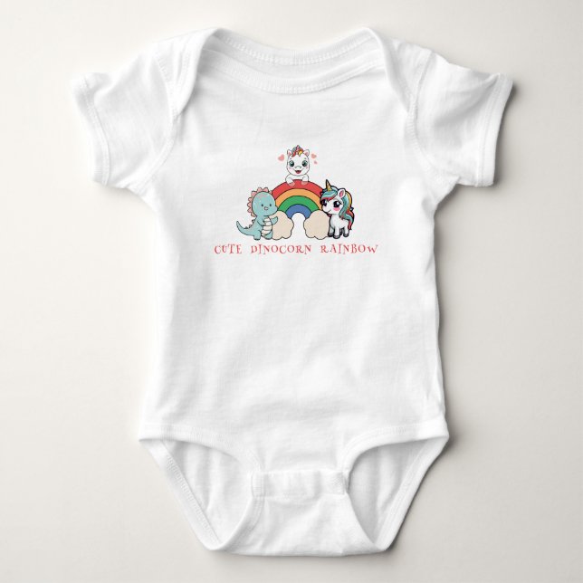 Cute Dinosaur Unicorn rainbow friend birthday  Baby Bodysuit (Front)