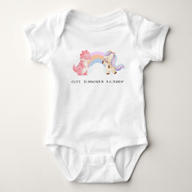 Cute Dinosaur Unicorn rainbow pastel birthday  Baby Bodysuit (Front)