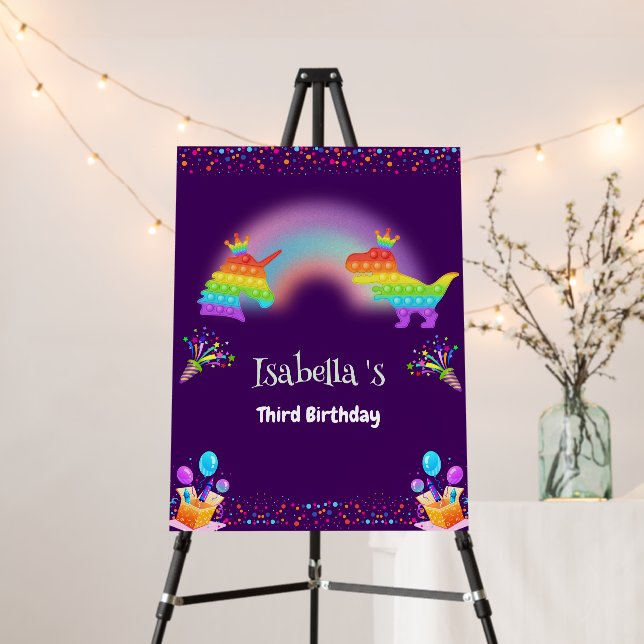 Cute Dinosaur Unicorn rainbow pop it birthday  Foam Board (In Situ (Stand))
