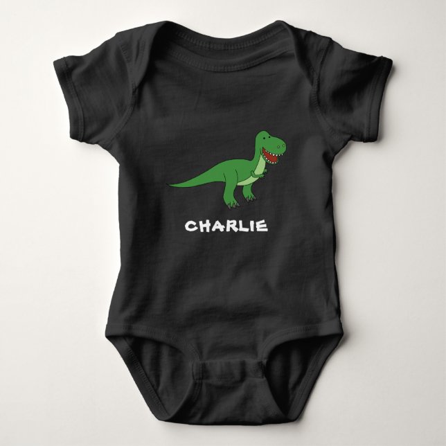 Cute Dinosaur Unique Boy Personalized Custom Name Baby Bodysuit (Front)