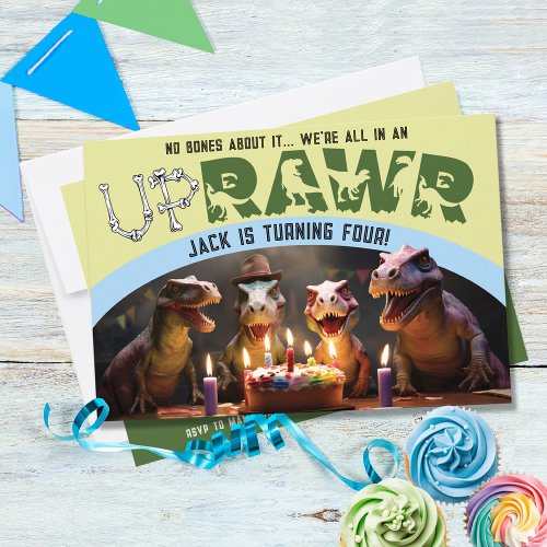 Cute Dinosaur UpRAWR Dino_Mite 4th Birthday Party Invitation