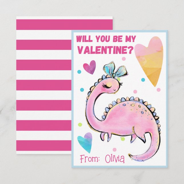 Cute Dinosaur Valentine Card for Kids Be Mine (Front/Back)