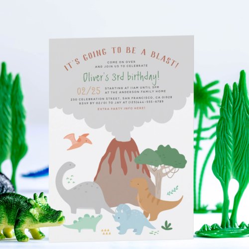 Cute Dinosaur Volcano Blast Boy Birthay Party Postcard