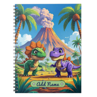 Cute Dinosaur Volcano Notebook – Editable Name