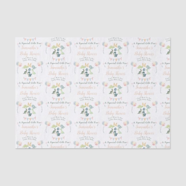 Cute Dinosaur Watercolor Baby Shower Personalized Tissue Paper (Front)